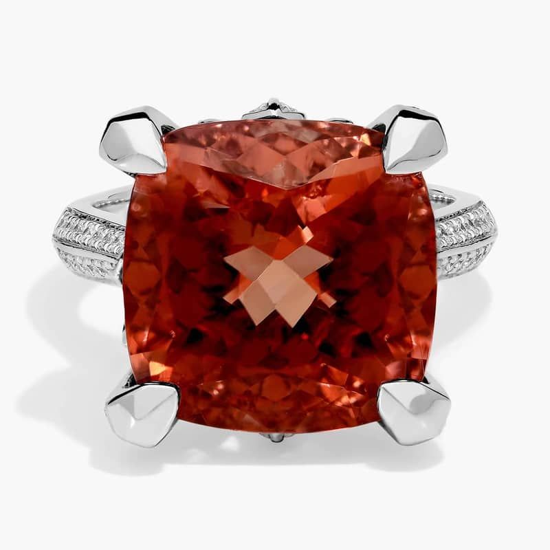 Extraordinary Collection: Square Fire Morganite and Diamond Ring in 18k White Gold (14x14mm)