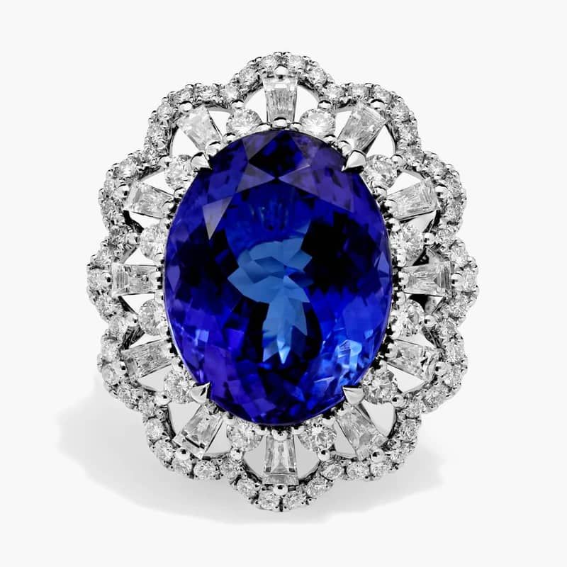 Extraordinary Collection: Oval Shaped Tanzanite and Diamond Ring in 18k White Gold