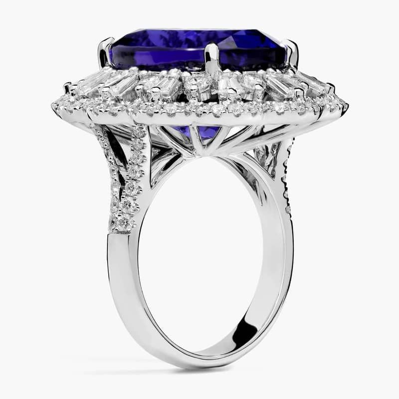 Extraordinary Collection: Oval Shaped Tanzanite and Diamond Ring in 18k White Gold