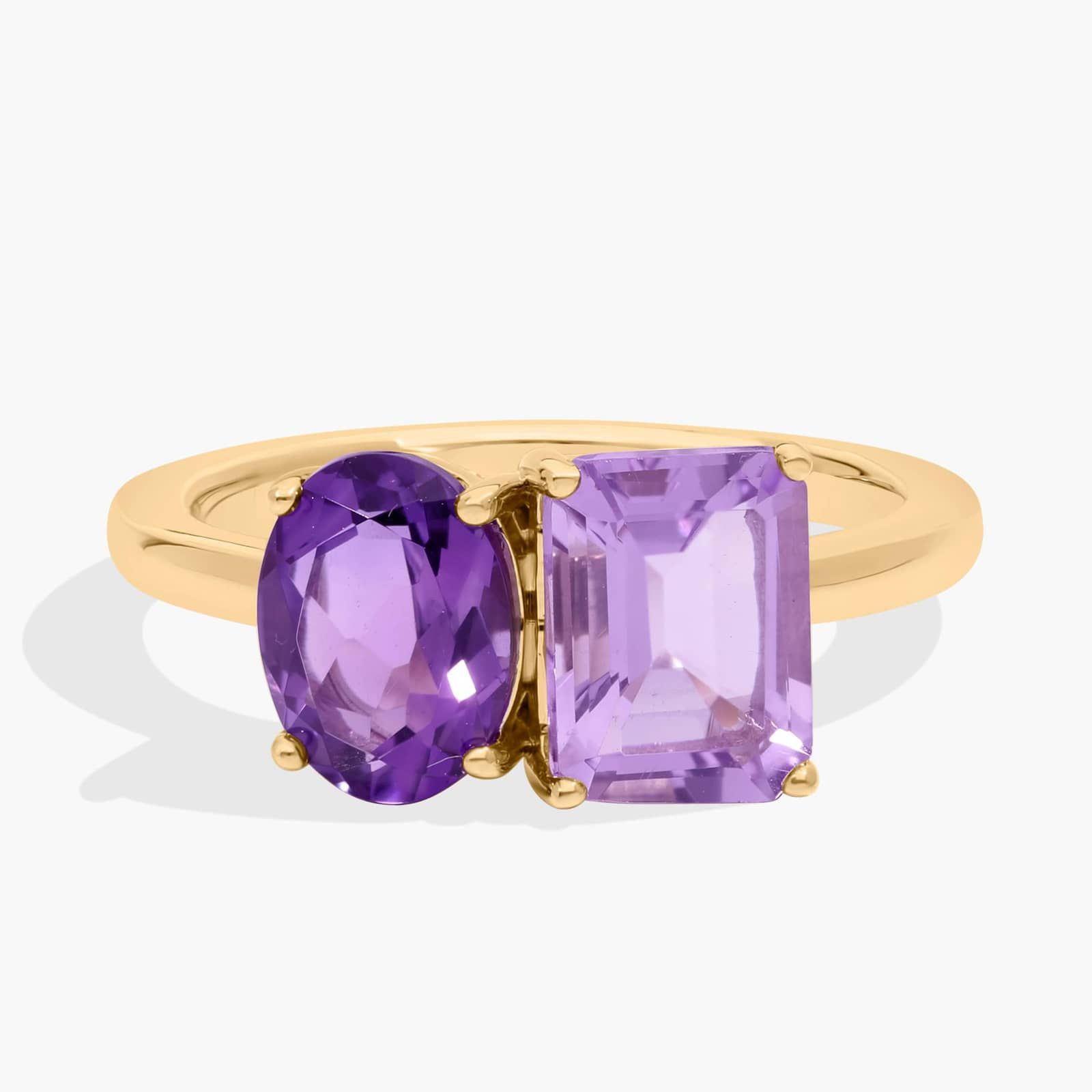 Amethyst Two Stone Ring in 14K Yellow Gold