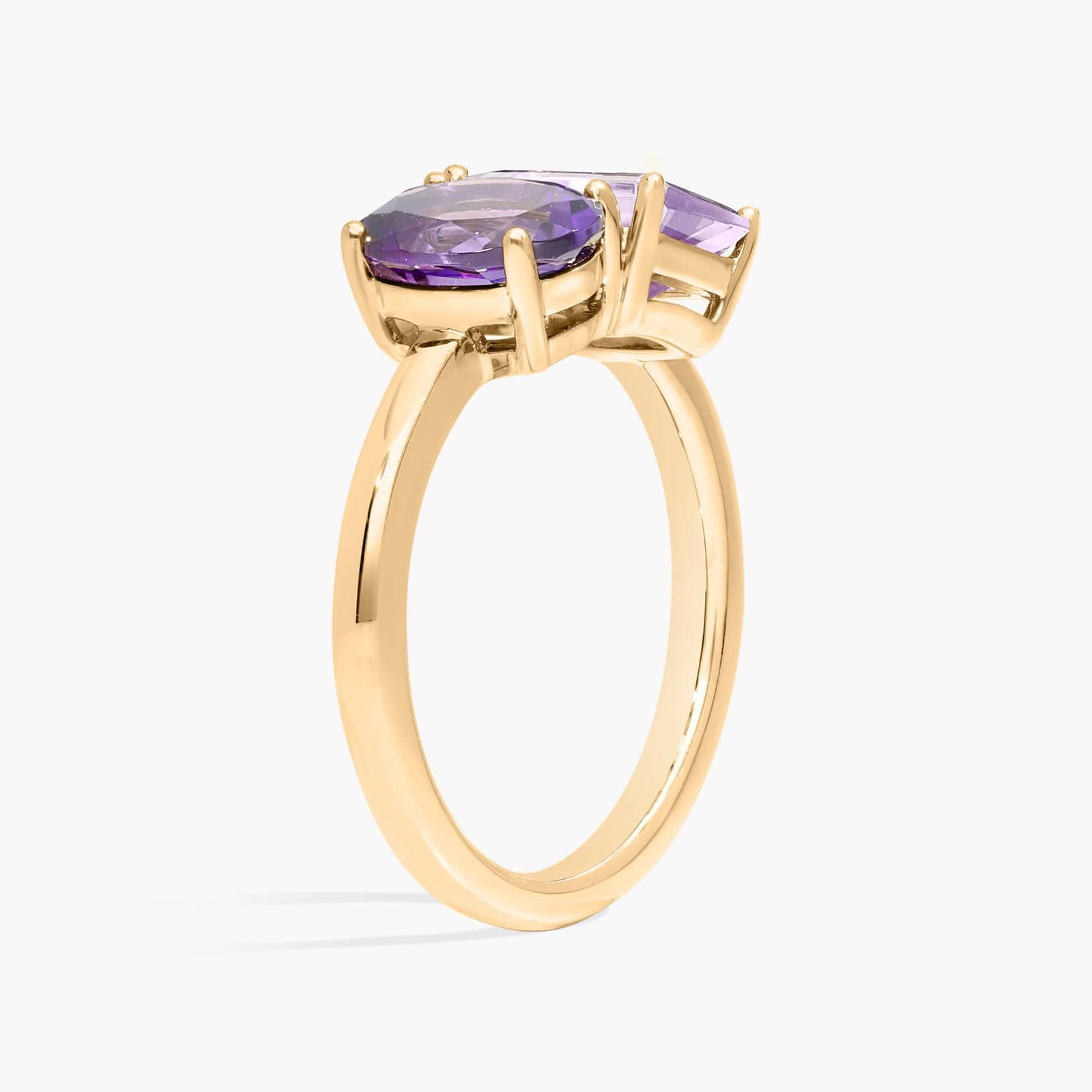 Amethyst Two Stone Ring in 14K Yellow Gold