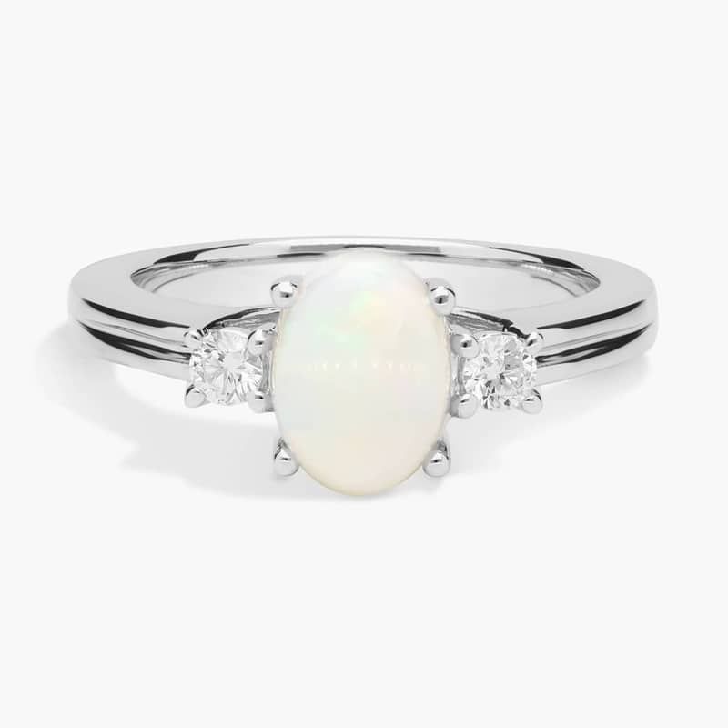 Opal and Diamond Ring in 18k White Gold (8x6mm)