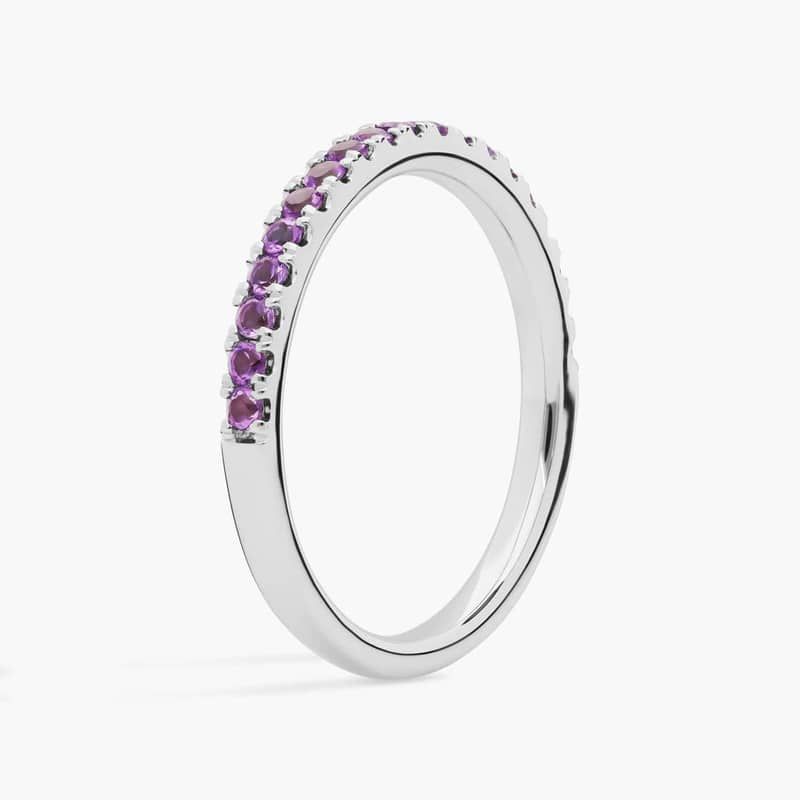 Riviera Pavé Amethyst Ring in 14k White Gold (1.5mm)