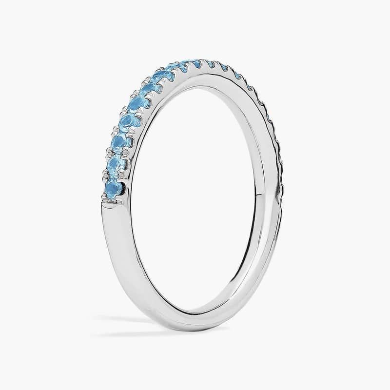 Riviera Pavé Blue Topaz Ring in 14k White Gold (1.5mm)