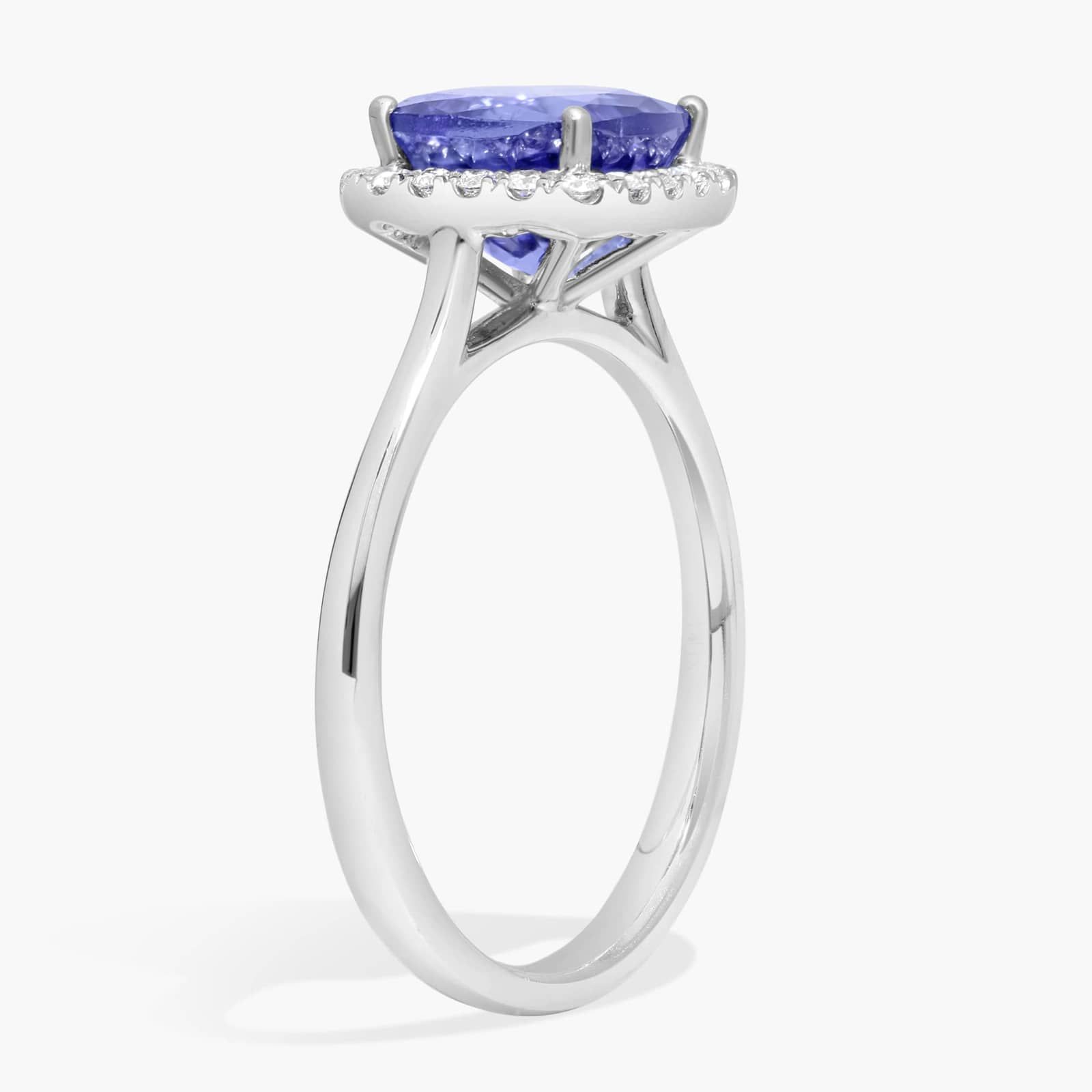 Tanzanite Cushion and Diamond Halo Ring in 14k White Gold (7x7mm)