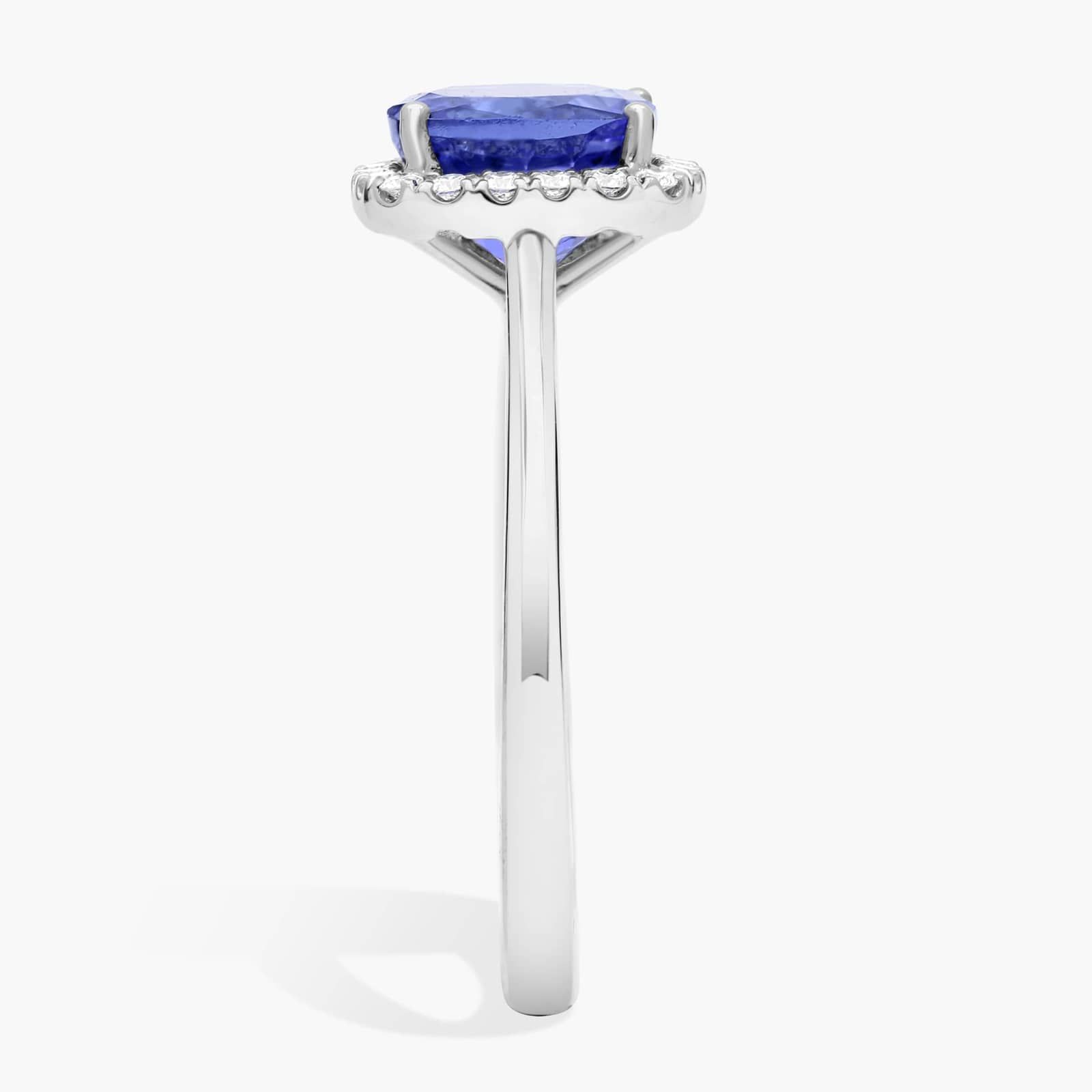 Tanzanite Cushion and Diamond Halo Ring in 14k White Gold (7x7mm)