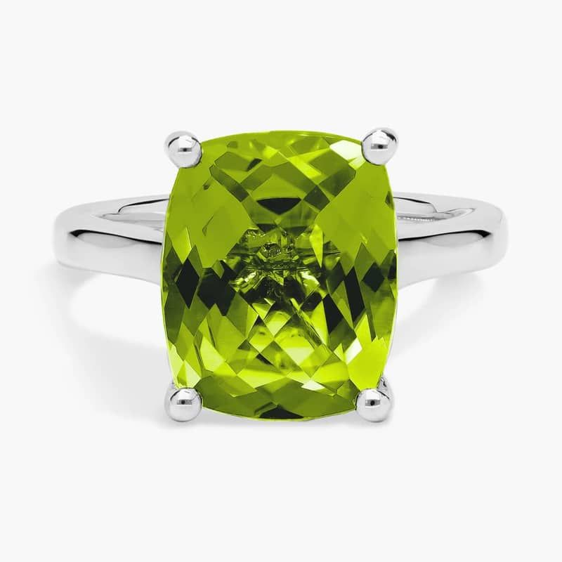 Peridot Cushion Cocktail Ring in 14k White Gold (10x8mm)