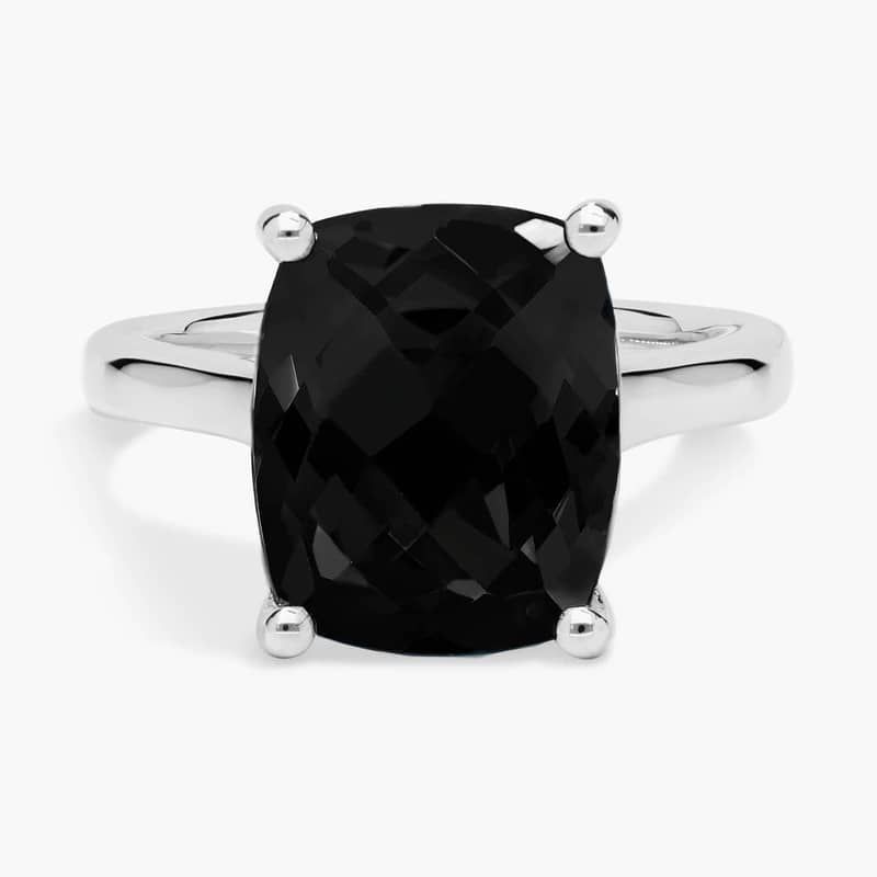 Black Onyx Cushion Cocktail Ring in 14k White Gold (11x9mm)