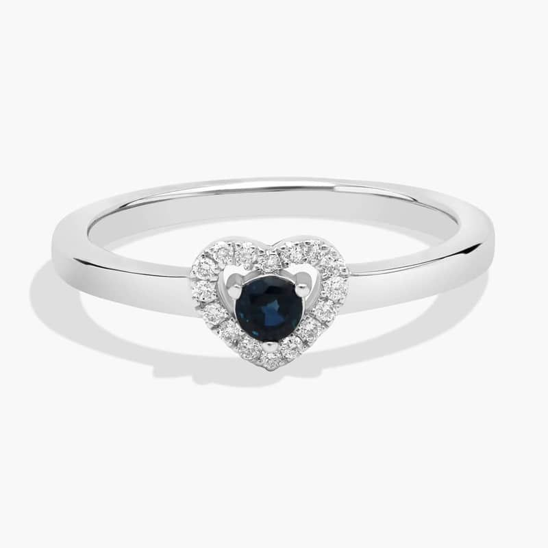 Petite Sapphire and Diamond Pavé Heart Ring in 14k White Gold (3mm)