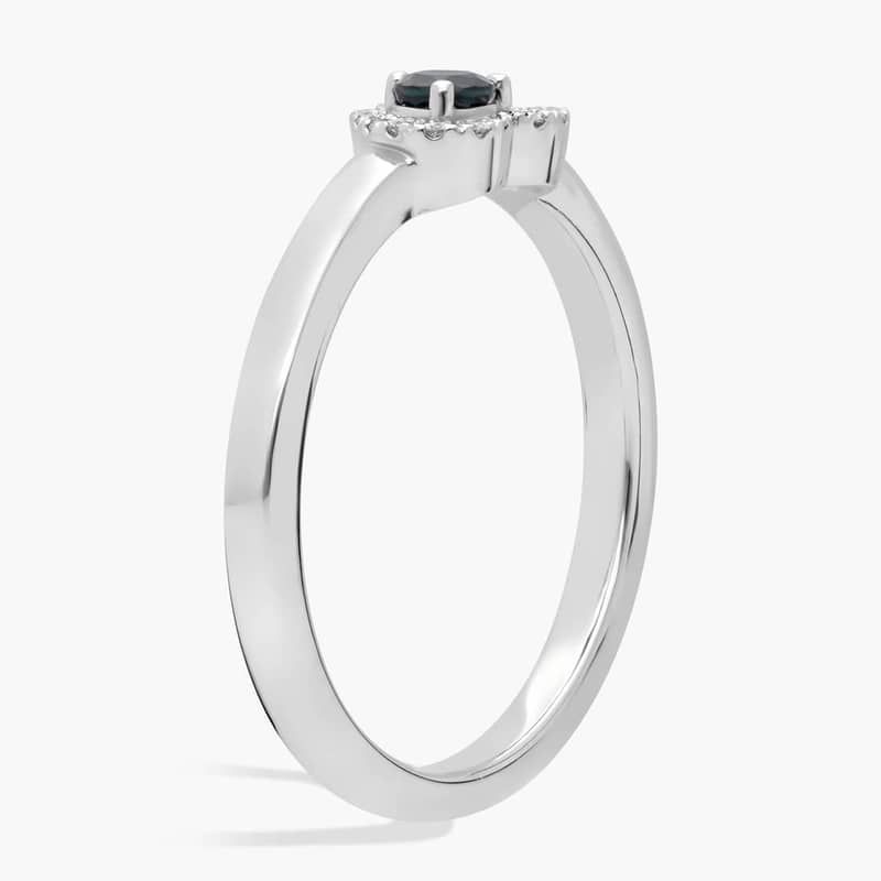 Petite Sapphire and Diamond Pavé Heart Ring in 14k White Gold (3mm)