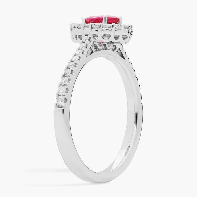 Pear-Shaped Ruby Ring with Diamond Halo in 14k White Gold (6x4mm)