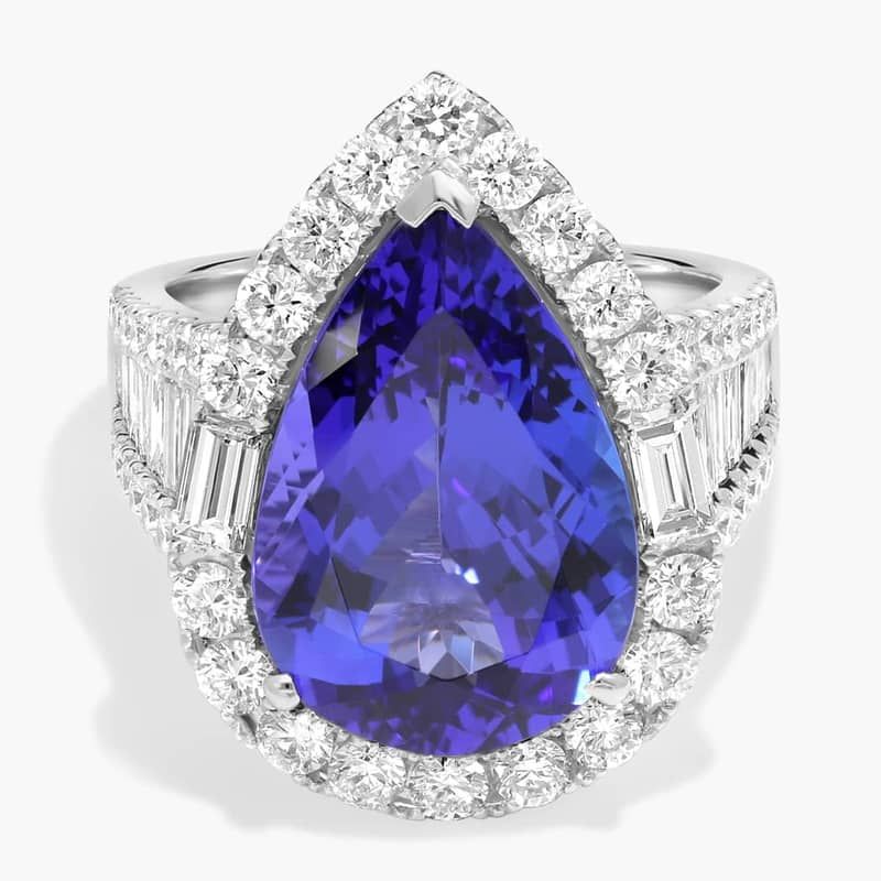 Extraordinary Collection: Pear Shaped Tanzanite and Diamond Ring 18k White Gold