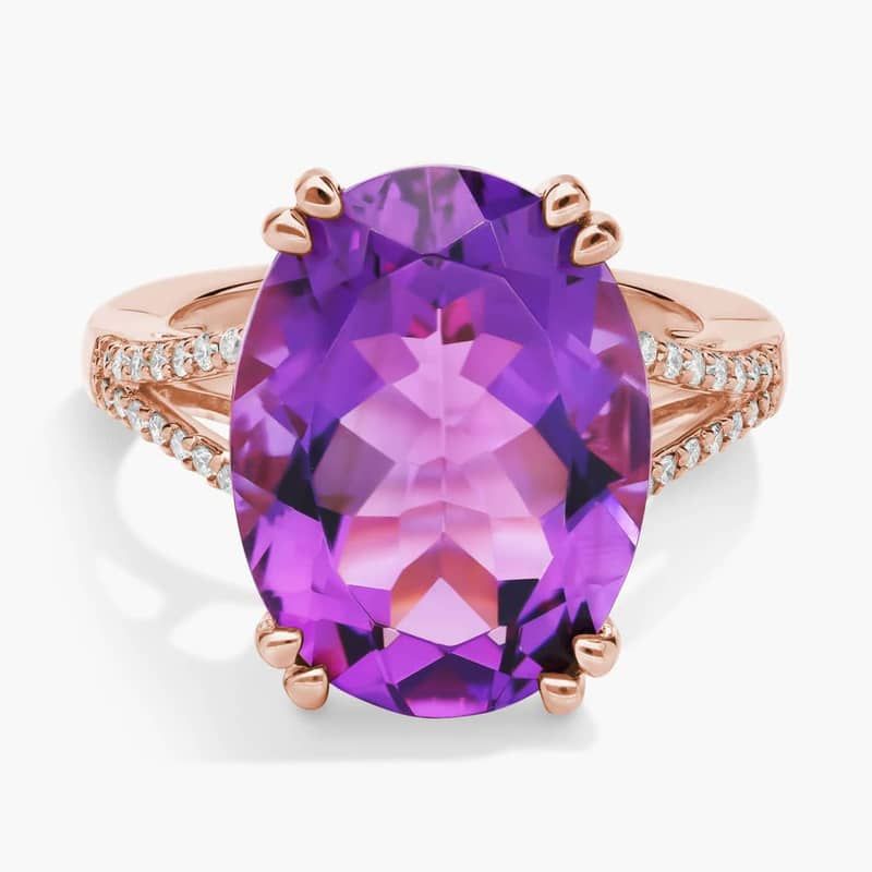 Oval Amethyst Statement Ring in 14k Rose Gold (16x12mm)