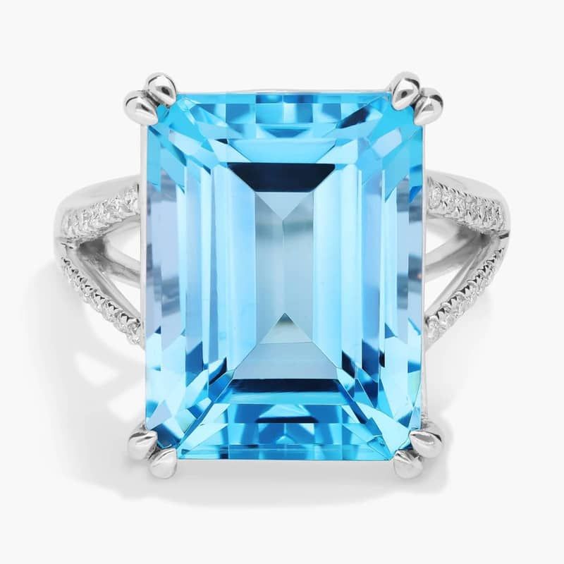 Sky Blue Topaz and Diamond Cocktail Ring in 14k White Gold