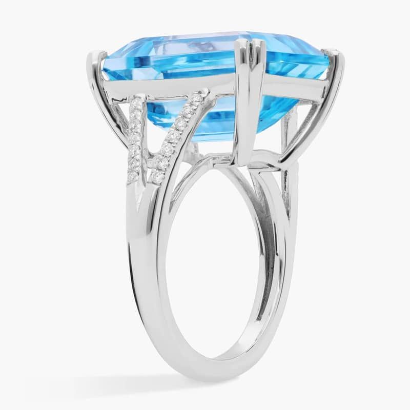 Sky Blue Topaz and Diamond Cocktail Ring in 14k White Gold