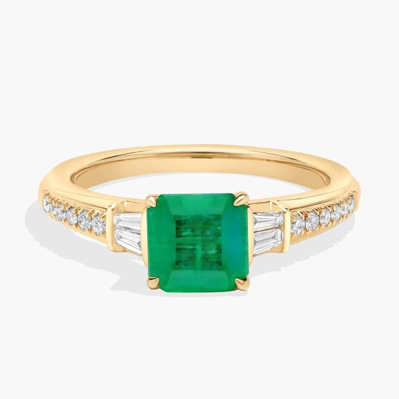 Asscher Cut Emerald and Diamond Ring in 14k Yellow Gold (8x8mm)