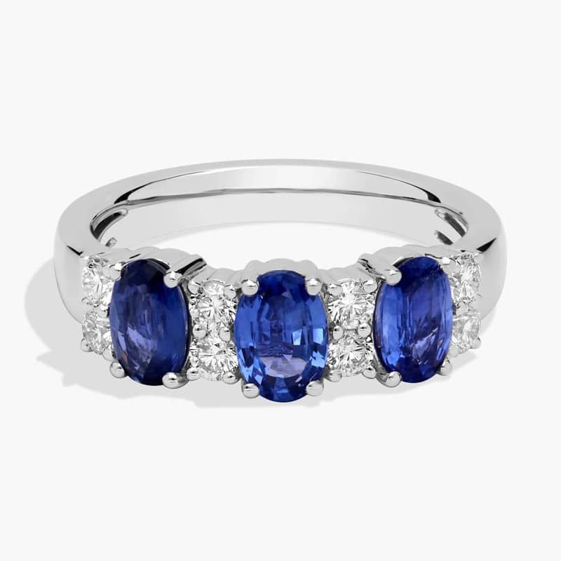 Sapphire and Diamond Three-Stone Ring in 14k White Gold