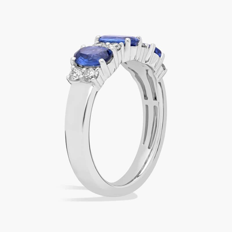 Sapphire and Diamond Three-Stone Ring in 14k White Gold