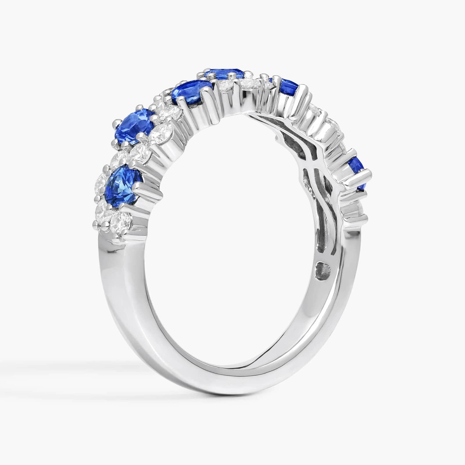Staggered Sapphire and Diamond Ring in 14k White Gold
