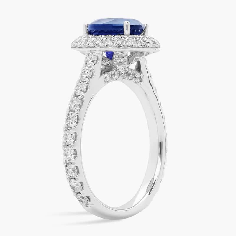 Oval Sapphire and Double Halo Diamond Ring in 14k White Gold (8x6mm)