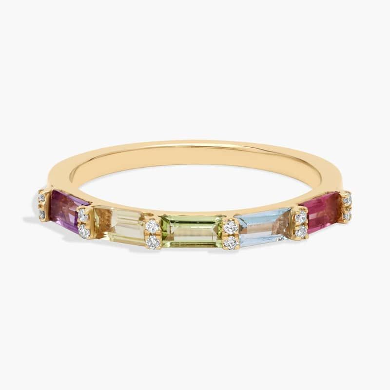 Pastel Multi Rainbow Gemstone and Diamond Ring in 14k Yellow Gold