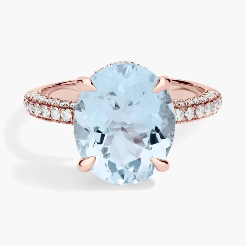 Oval Aquamarine Statement Ring in 14k Rose Gold