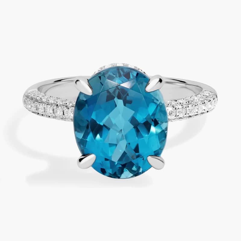 Oval London Blue Topaz Statement Ring in 14k White Gold