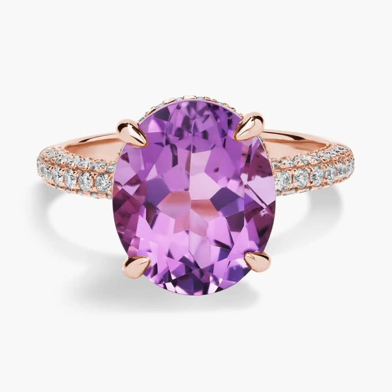 Oval Rose de France Amethyst Statement Ring in 14k Rose Gold