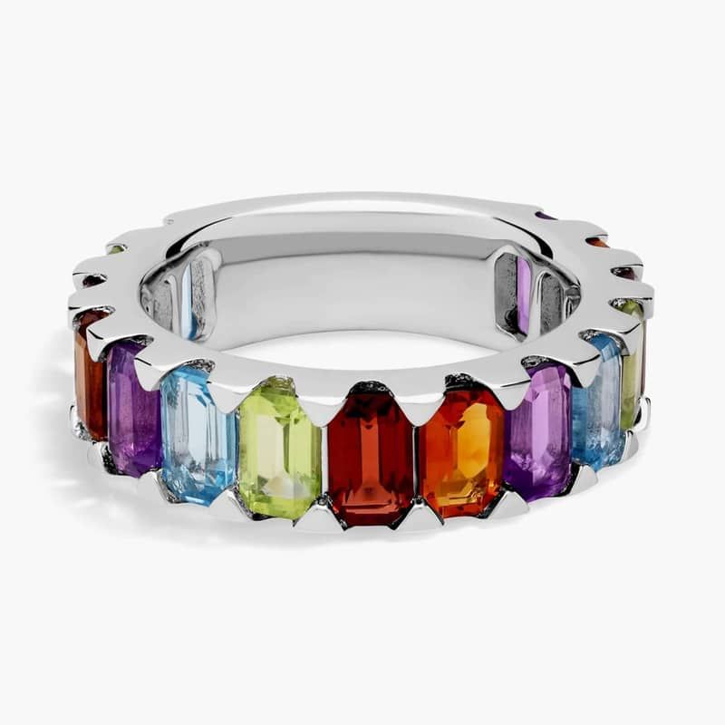 Octagon Multi-Stone Band in Sterling Silver