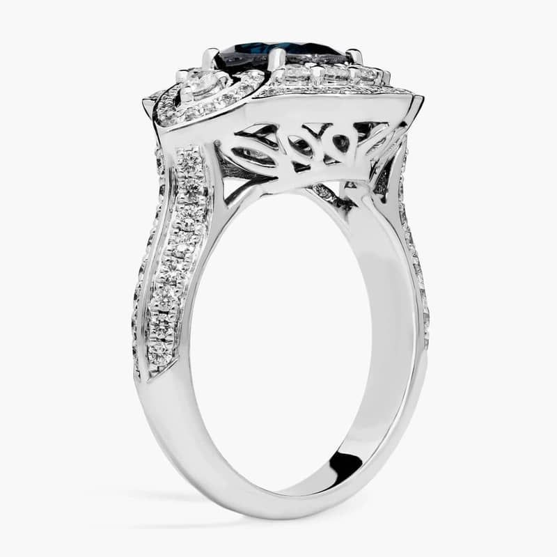 Extraordinary Collection: Ornate Blue Sapphire and Diamond Ring in 18k White Gold