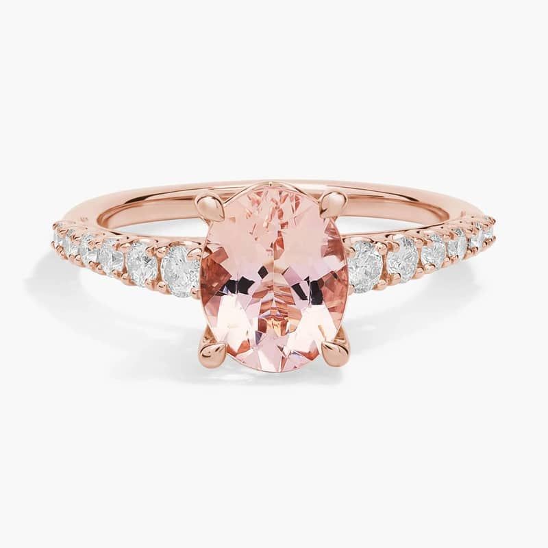 Oval Morganite and Diamond Ring in 14k Rose Gold (9x7mm)