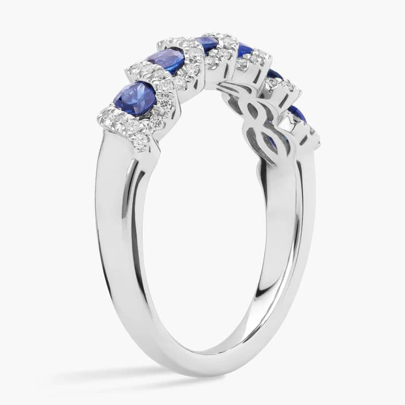 Round Sapphire and Diamond Band in 14k White Gold (2.8mm)