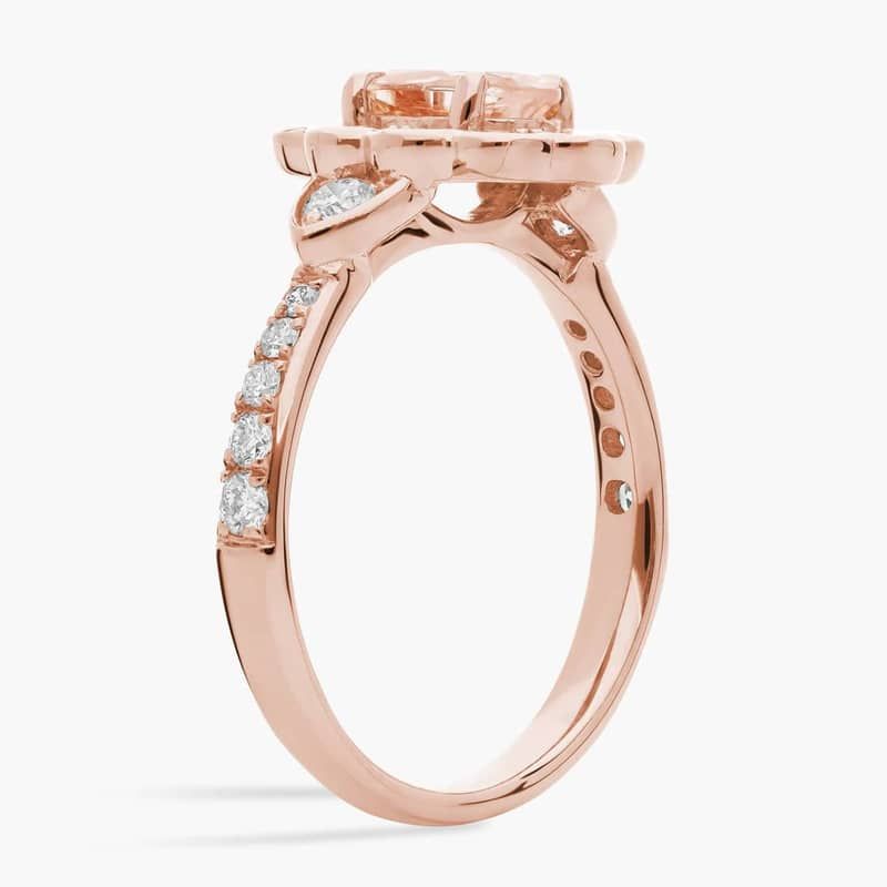 Morganite and Diamond Floral Ring in 14k Rose Gold (7x5mm)