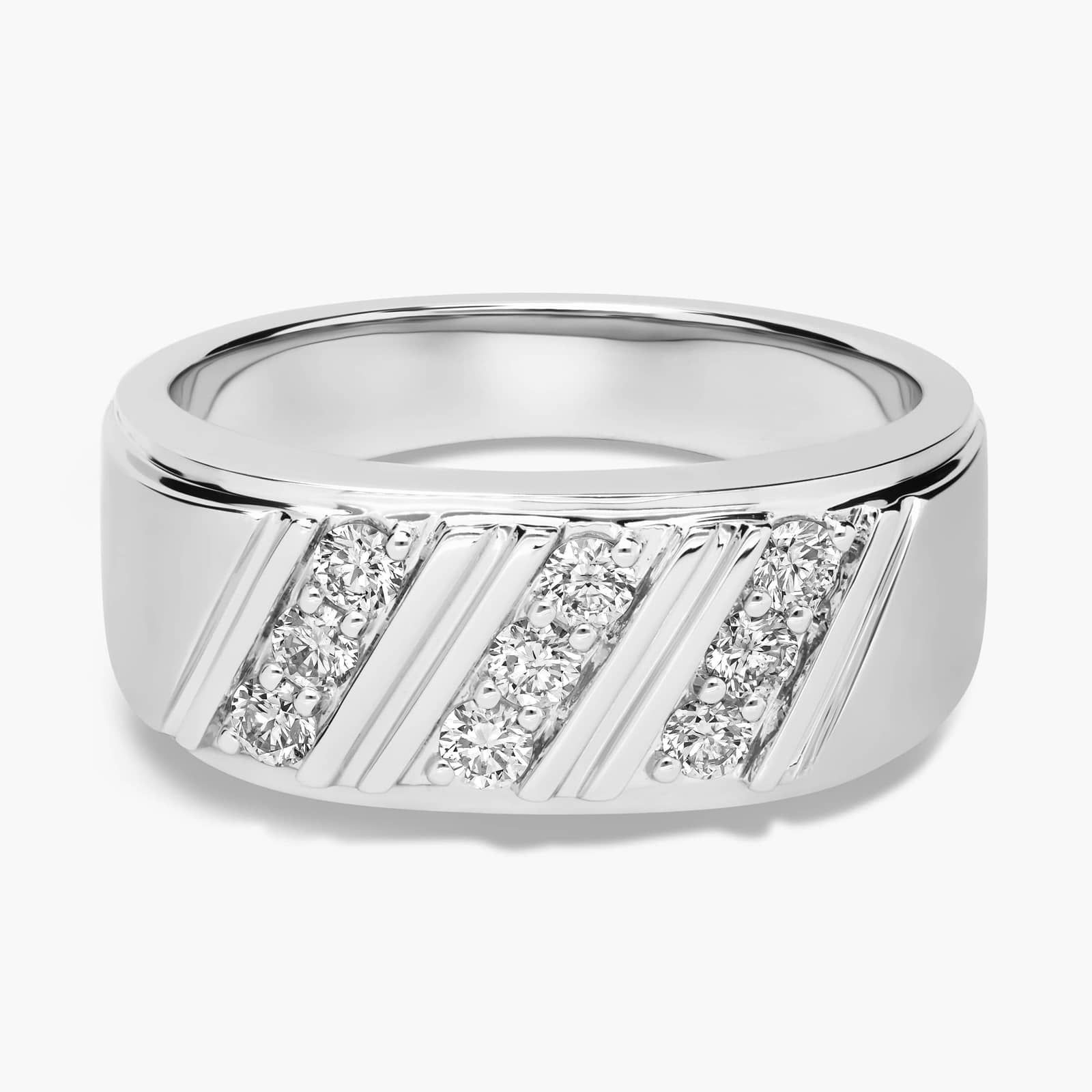Men's Brushed Triple Row Diamond Ring in 14k White Gold (1/2 ct. tw.)