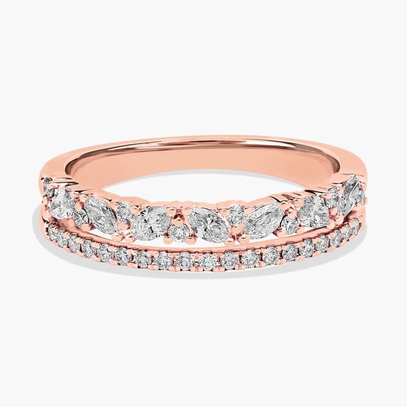 Two Row Diagonal Marquise And Pave Diamond Band in 14k Rose Gold (3/8 ct)