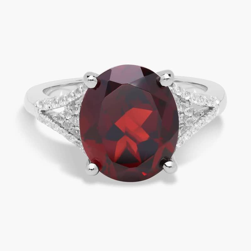 Oval Garnet Cocktail Ring in 14k White Gold