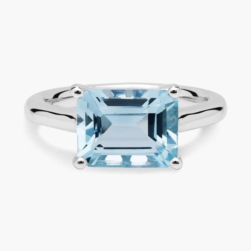 Aquamarine East West Ring in 14k White Gold (9x7mm)