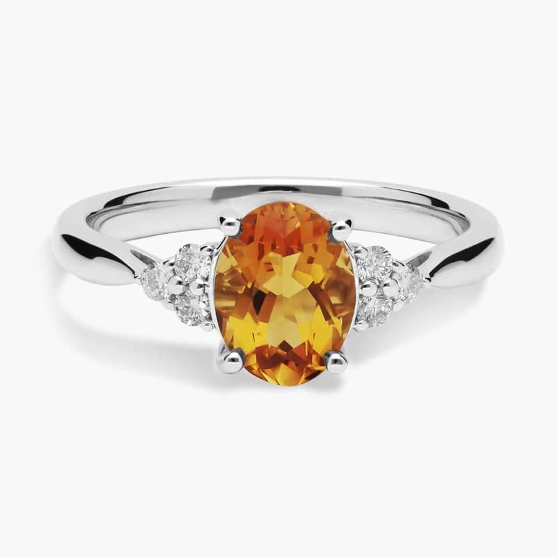 Oval Citrine and Diamond Ring in 14k White Gold (8x6mm)