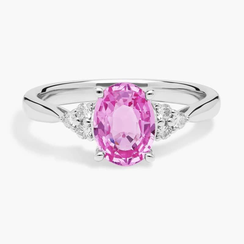 Oval Pink Sapphire and Diamond Ring in 14k White Gold (8x6mm)