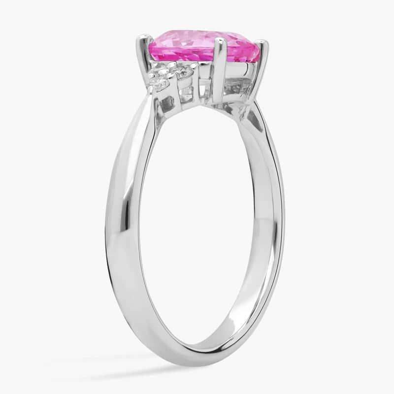 Oval Pink Sapphire and Diamond Ring in 14k White Gold (8x6mm)