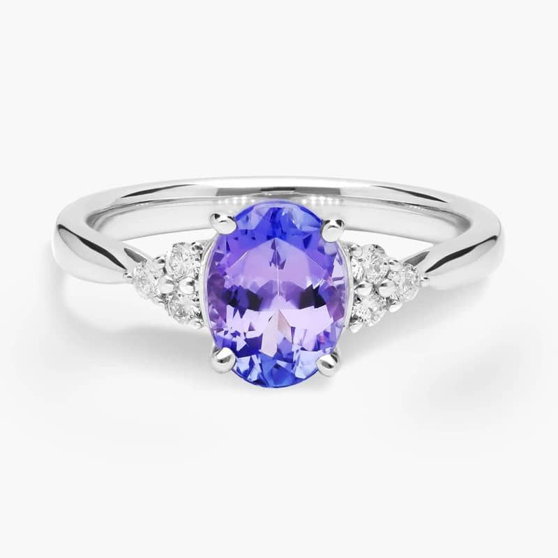 Oval Tanzanite and Diamond Ring in 14k White Gold (8x6mm)