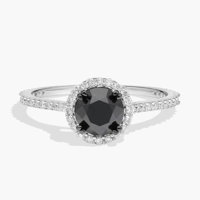 Black and White Diamond Halo Ring in 14K White Gold