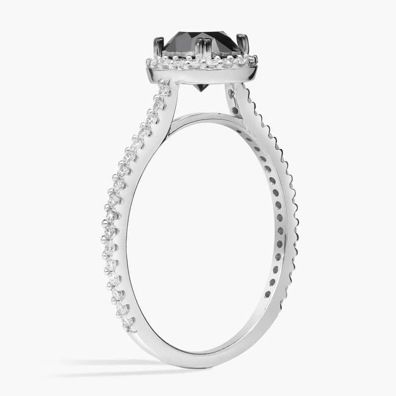 Black and White Diamond Halo Ring in 14K White Gold