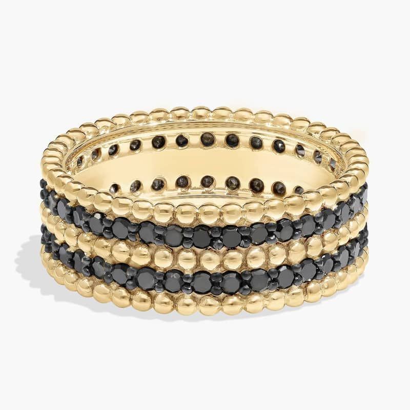 Alternating Black Diamond and Beaded Eternity Ring in 14K Yellow Gold