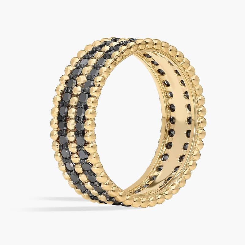 Alternating Black Diamond and Beaded Eternity Ring in 14K Yellow Gold