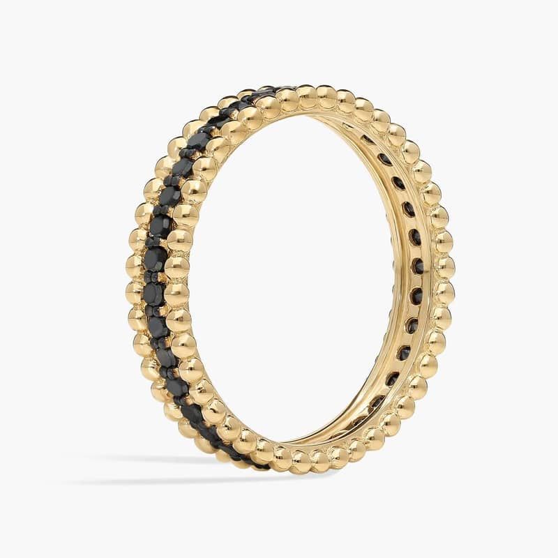 Black Diamond and Beaded Eternity Ring in 14K Yellow Gold