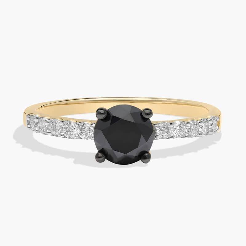 Alternating Black Diamond and Beaded Eternity Ring in 14K Yellow Gold