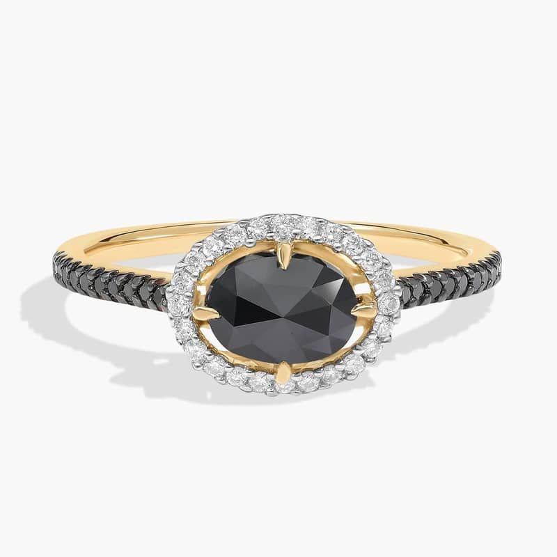 Black and White Diamond Halo Pavé Ring in 14K Yellow Gold (1 1/5 Ct. Tw.)