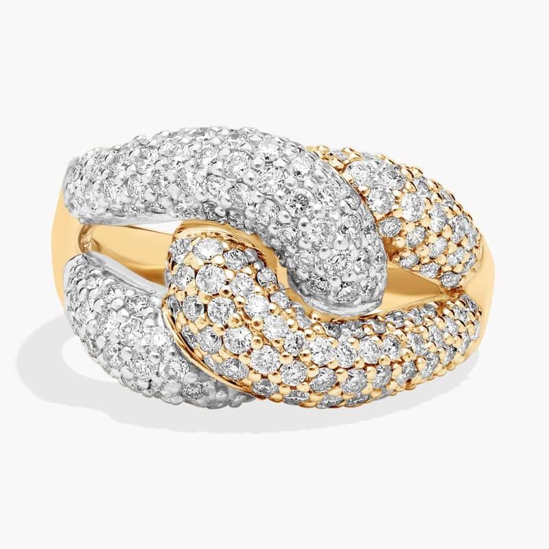 Two-Toned Diamond Knot Cluster Ring in 14K Yellow Gold