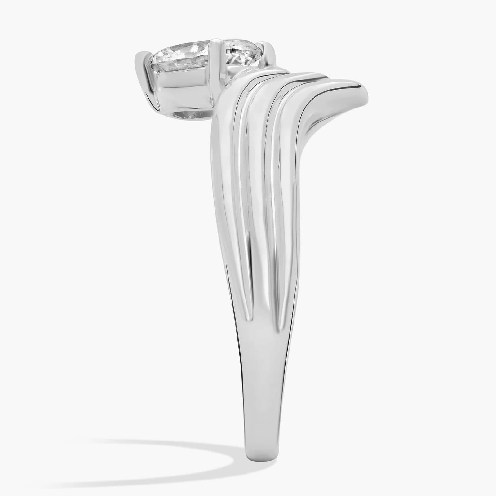 Oval Solitaire Diamond 3 Row Chevron Ring in 14K White Gold (3/4 Ct. Tw.)